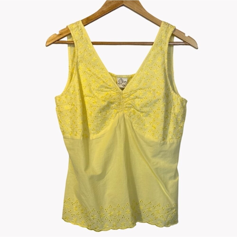 Deadstock Vintage Y2K Self Esteem Yellow Sleeveless Eyelet Babydoll Top M